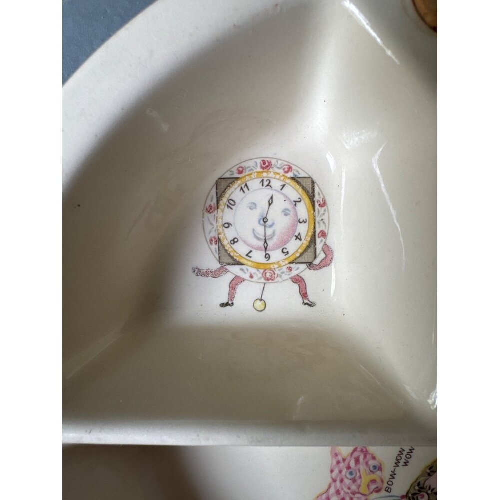 Vintage Excello Divided Childs Ceramic Dish Heavy Warming Nursery Rhyme Baby Cat - Picture 4 of 6